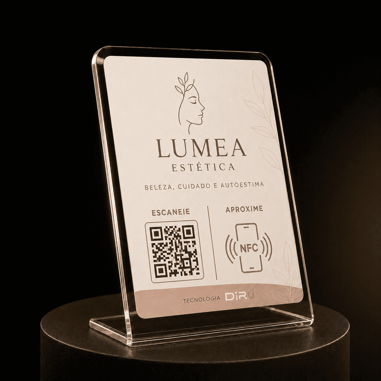 Display NFC DiRU personalizado para clínica de estética